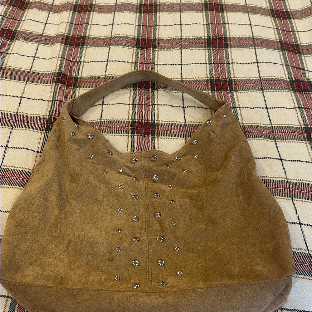 Brown Faux Suede Studded Women's Bag